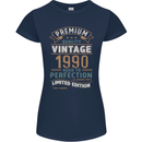 Premium Vintage 33rd Birthday 1990 Womens Petite Cut T-Shirt Navy Blue