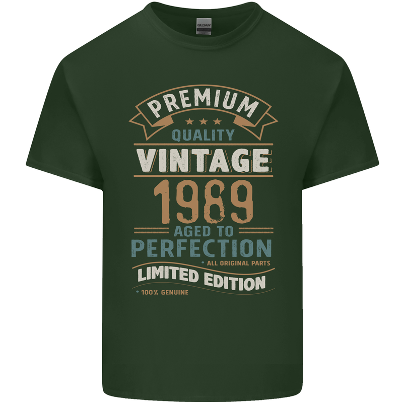 Premium Vintage 34th Birthday 1989 Mens Cotton T-Shirt Tee Top Forest Green