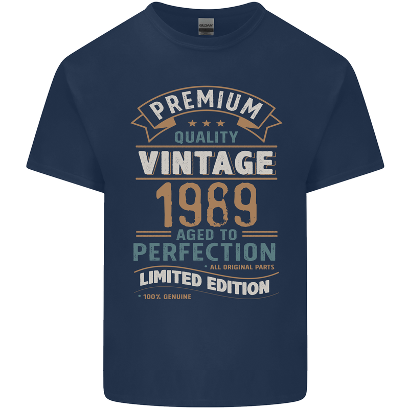 Premium Vintage 34th Birthday 1989 Mens Cotton T-Shirt Tee Top Navy Blue