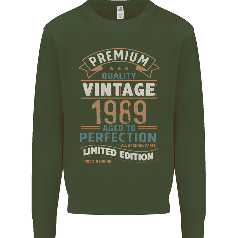 Premium Vintage 34th Birthday 1989 Mens Sweatshirt Jumper Forest Green