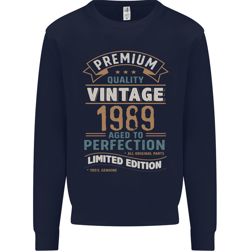 Premium Vintage 34th Birthday 1989 Mens Sweatshirt Jumper Navy Blue