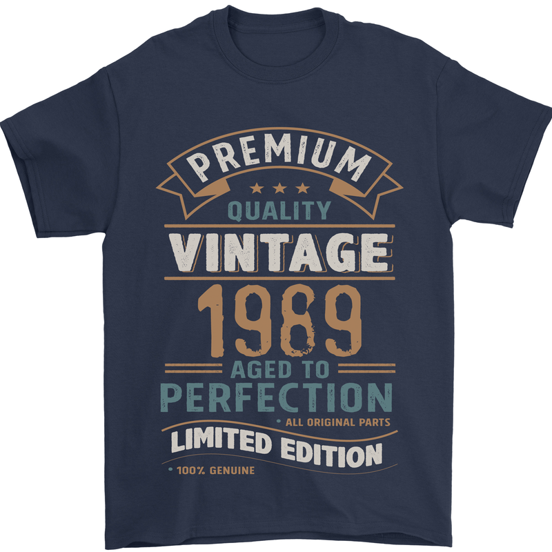 Premium Vintage 34th Birthday 1989 Mens T-Shirt 100% Cotton Navy Blue