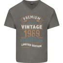 Premium Vintage 34th Birthday 1989 Mens V-Neck Cotton T-Shirt Charcoal