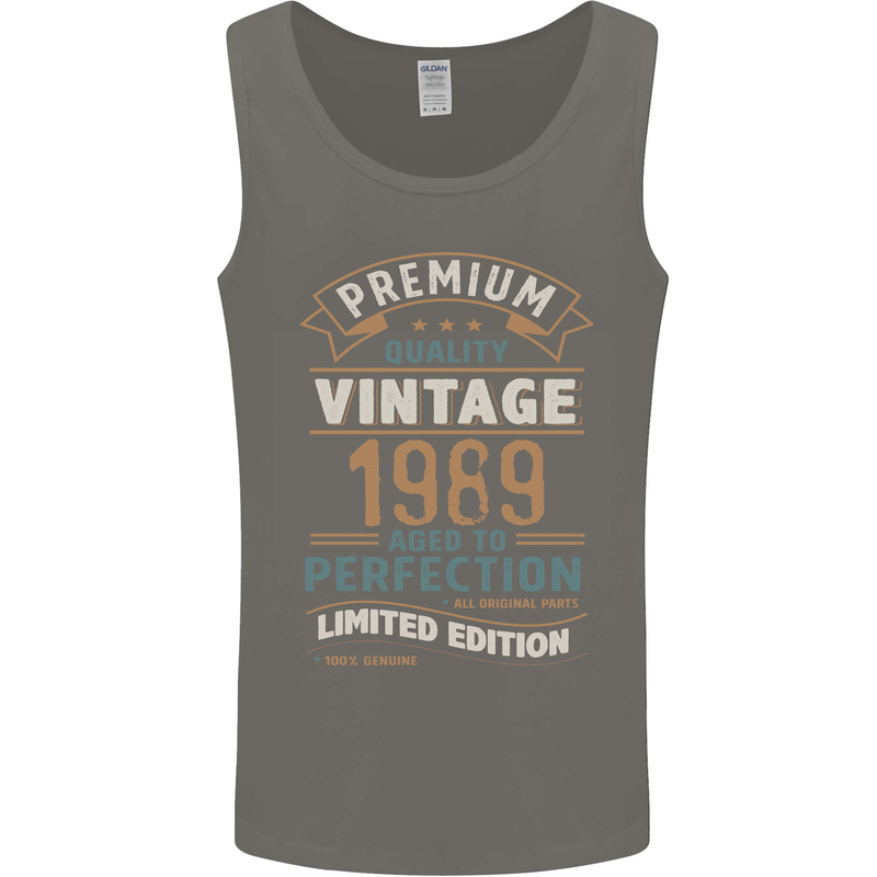 Premium Vintage 34th Birthday 1989 Mens Vest Tank Top Charcoal