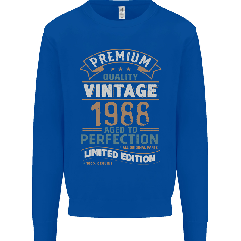 Premium Vintage 35th Birthday 1988 Mens Sweatshirt Jumper Royal Blue
