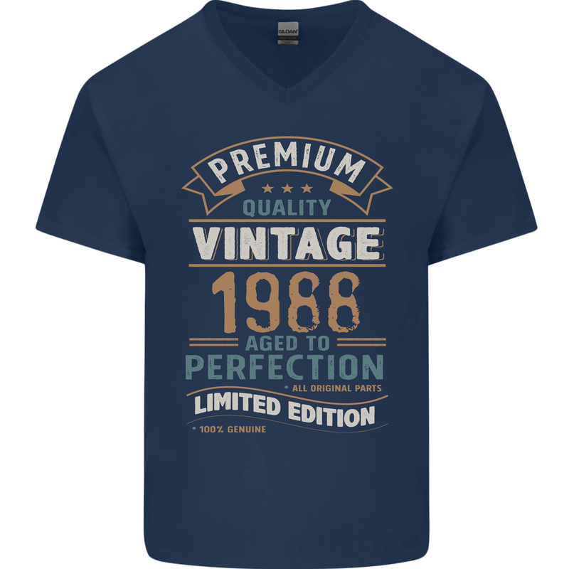 Premium Vintage 35th Birthday 1988 Mens V-Neck Cotton T-Shirt Navy Blue