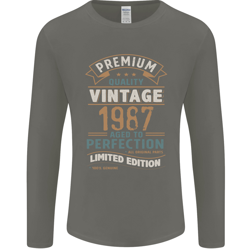 Premium Vintage 36th Birthday 1987 Mens Long Sleeve T-Shirt Charcoal