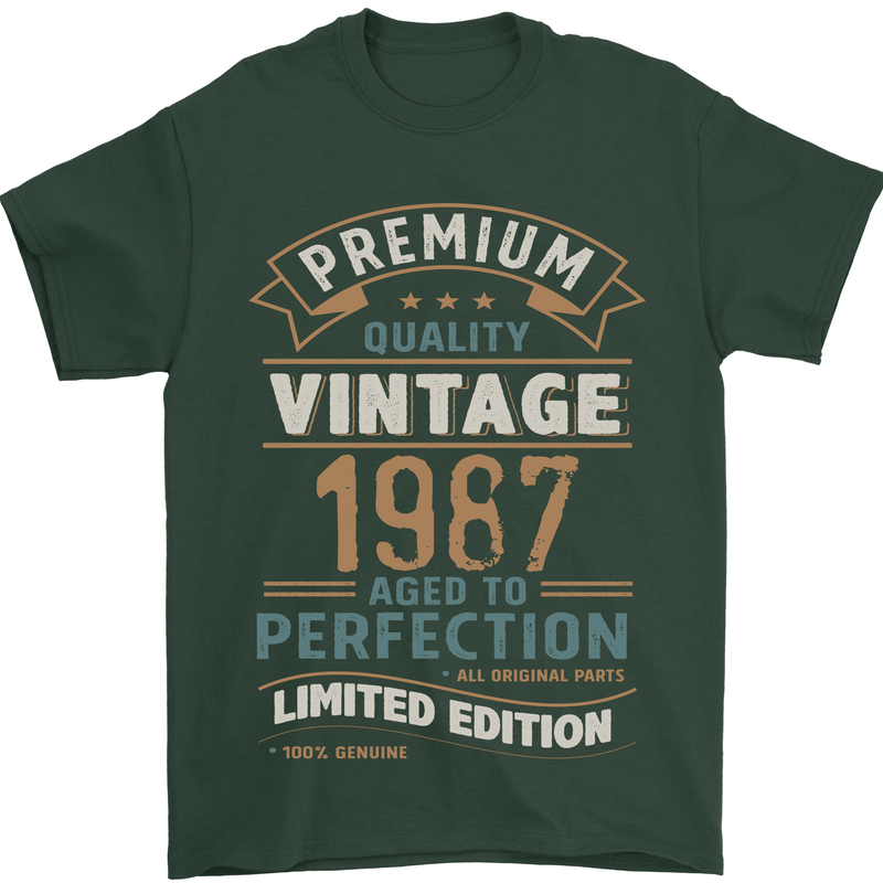 Premium Vintage 36th Birthday 1987 Mens T-Shirt 100% Cotton Forest Green
