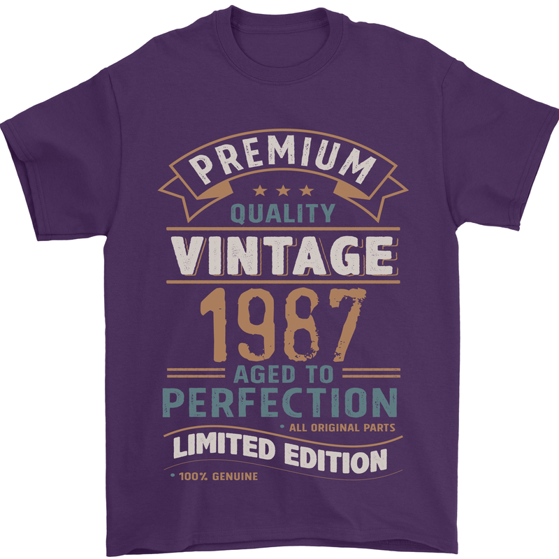 Premium Vintage 36th Birthday 1987 Mens T-Shirt 100% Cotton Purple
