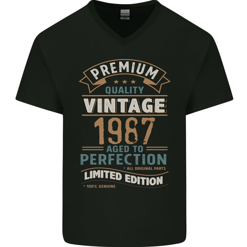 Premium Vintage 36th Birthday 1987 Mens V-Neck Cotton T-Shirt Black