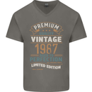 Premium Vintage 36th Birthday 1987 Mens V-Neck Cotton T-Shirt Charcoal