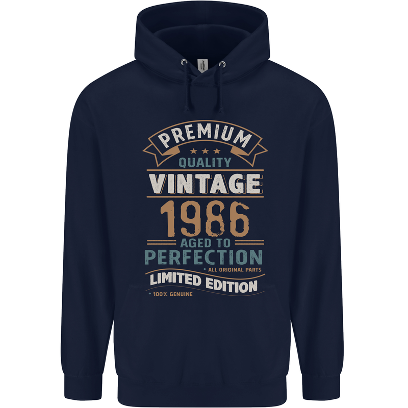 Premium Vintage 37th Birthday 1986 Mens 80% Cotton Hoodie Navy Blue
