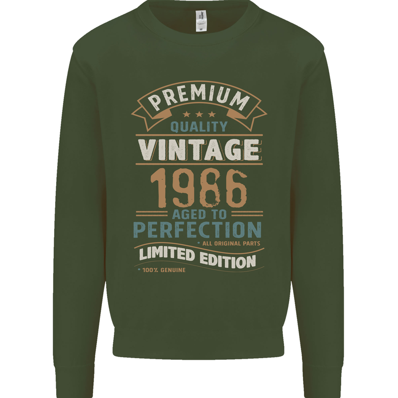 Premium Vintage 37th Birthday 1986 Mens Sweatshirt Jumper Forest Green