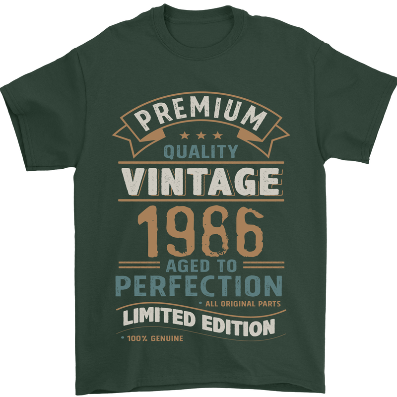 Premium Vintage 37th Birthday 1986 Mens T-Shirt 100% Cotton Forest Green