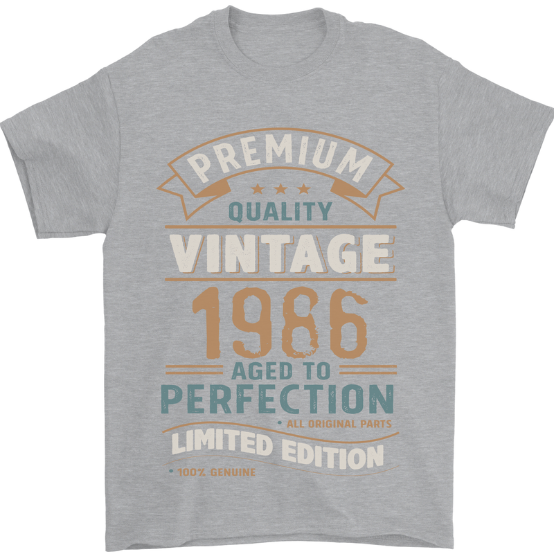 Premium Vintage 37th Birthday 1986 Mens T-Shirt 100% Cotton Sports Grey