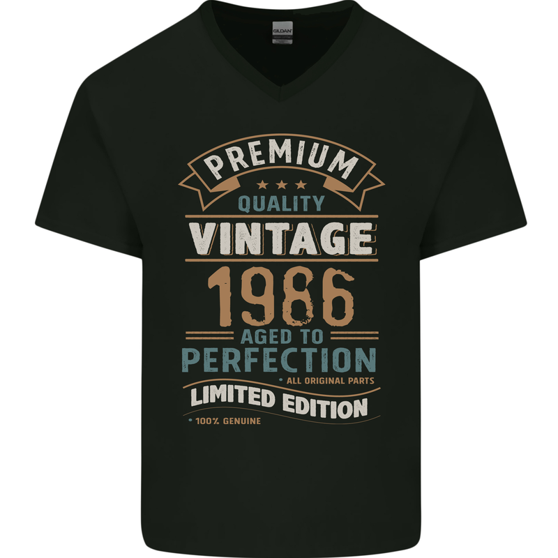 Premium Vintage 37th Birthday 1986 Mens V-Neck Cotton T-Shirt Black