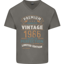 Premium Vintage 37th Birthday 1986 Mens V-Neck Cotton T-Shirt Charcoal