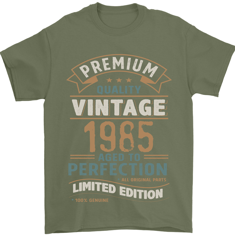 Premium Vintage 38th Birthday 1985 Mens T-Shirt 100% Cotton Military Green