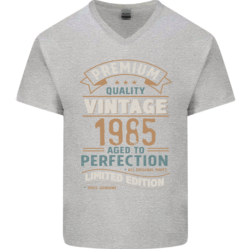 Premium Vintage 38th Birthday 1985 Mens V-Neck Cotton T-Shirt Sports Grey