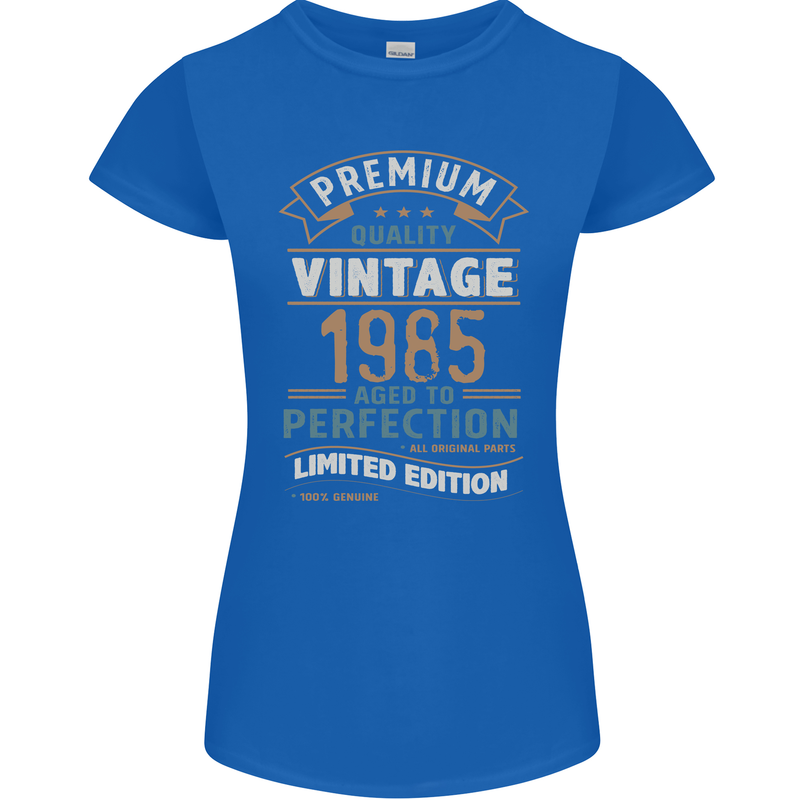 Premium Vintage 38th Birthday 1985 Womens Petite Cut T-Shirt Royal Blue