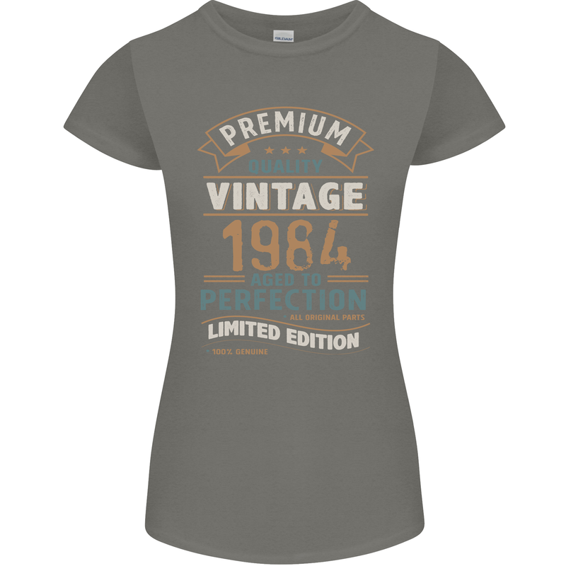 Premium Vintage 39th Birthday 1984 Womens Petite Cut T-Shirt Charcoal