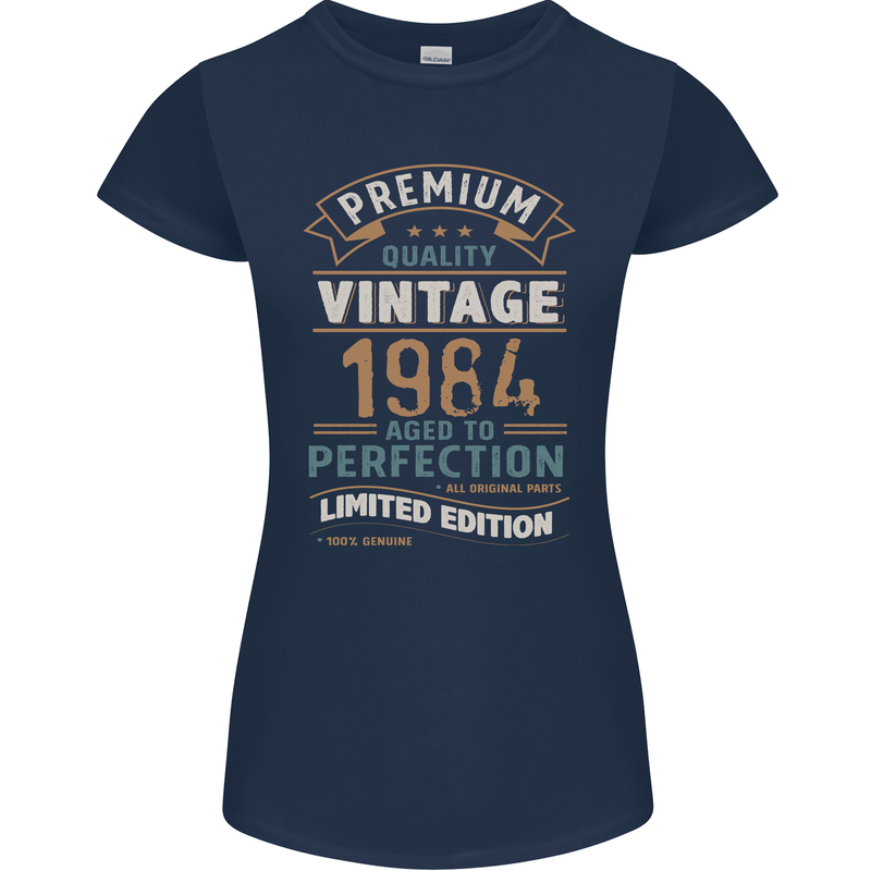 Premium Vintage 39th Birthday 1984 Womens Petite Cut T-Shirt Navy Blue
