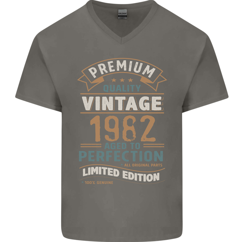Premium Vintage 41st Birthday 1982 Mens V-Neck Cotton T-Shirt Charcoal