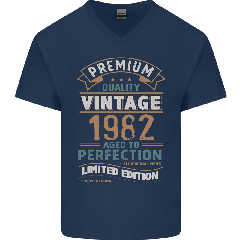 Premium Vintage 41st Birthday 1982 Mens V-Neck Cotton T-Shirt Navy Blue