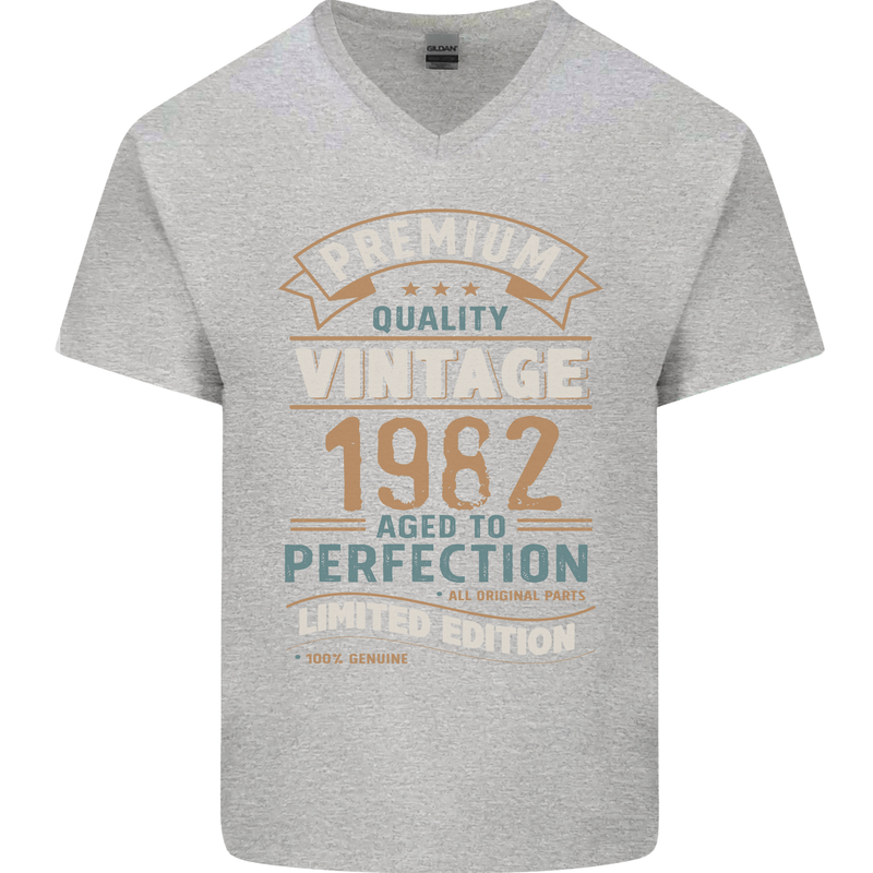 Premium Vintage 41st Birthday 1982 Mens V-Neck Cotton T-Shirt Sports Grey