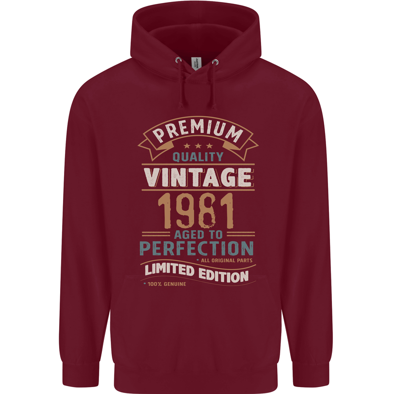 Premium Vintage 42nd Birthday 1981 Mens 80% Cotton Hoodie Maroon