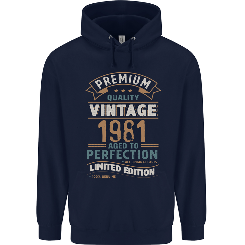 Premium Vintage 42nd Birthday 1981 Mens 80% Cotton Hoodie Navy Blue