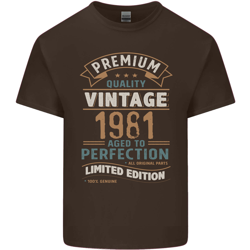 Premium Vintage 42nd Birthday 1981 Mens Cotton T-Shirt Tee Top Dark Chocolate