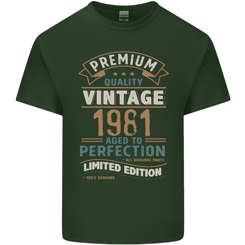 Premium Vintage 42nd Birthday 1981 Mens Cotton T-Shirt Tee Top Forest Green