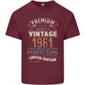 Premium Vintage 42nd Birthday 1981 Mens Cotton T-Shirt Tee Top Maroon