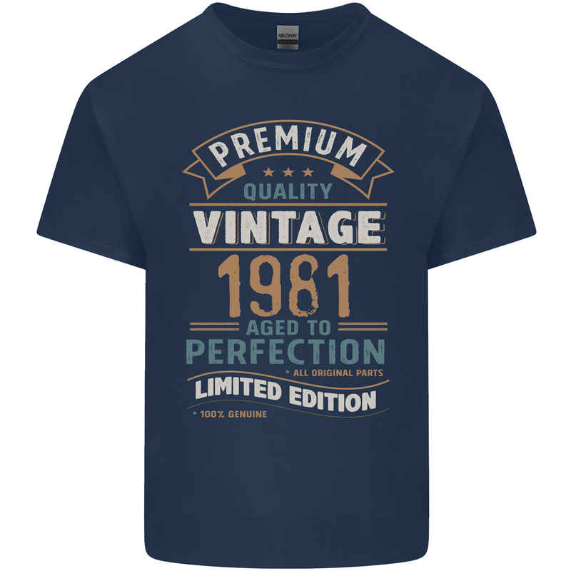 Premium Vintage 42nd Birthday 1981 Mens Cotton T-Shirt Tee Top Navy Blue