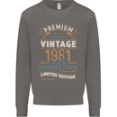 Premium Vintage 42nd Birthday 1981 Mens Sweatshirt Jumper Charcoal