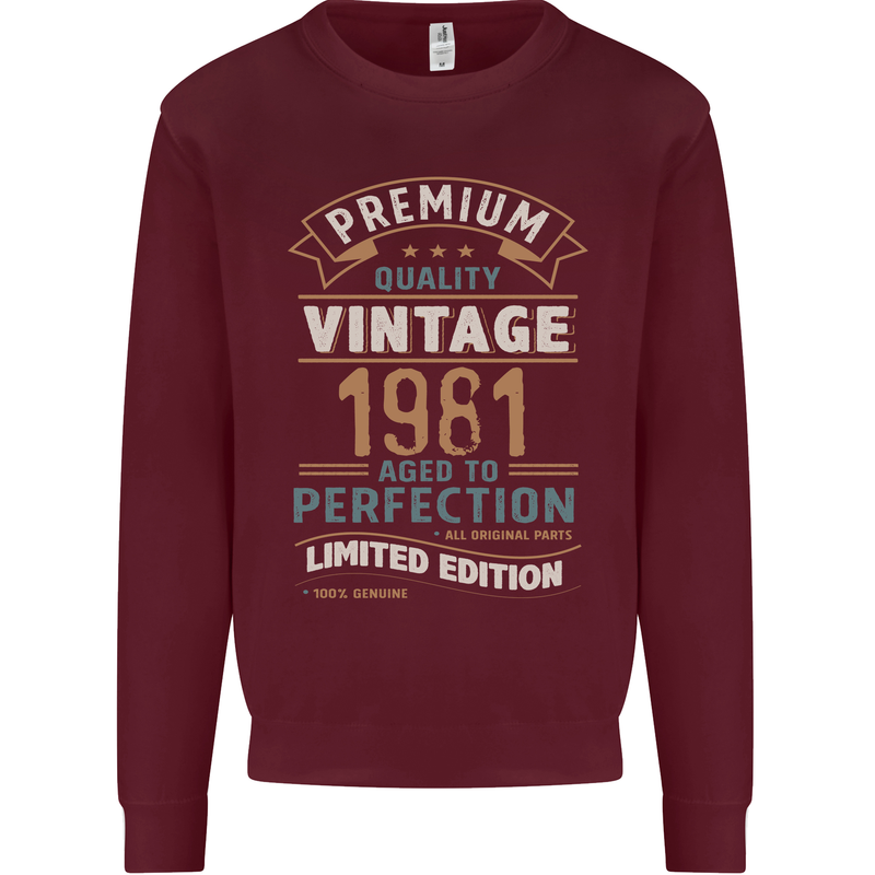 Premium Vintage 42nd Birthday 1981 Mens Sweatshirt Jumper Maroon