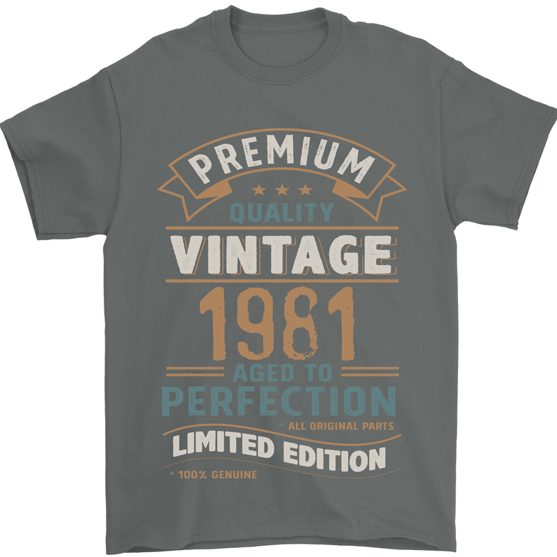 Premium Vintage 42nd Birthday 1981 Mens T-Shirt 100% Cotton Charcoal