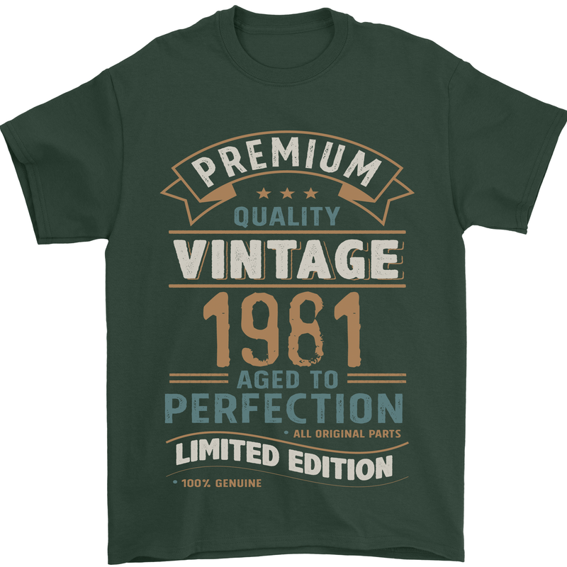 Premium Vintage 42nd Birthday 1981 Mens T-Shirt 100% Cotton Forest Green