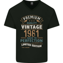 Premium Vintage 42nd Birthday 1981 Mens V-Neck Cotton T-Shirt Black