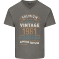 Premium Vintage 42nd Birthday 1981 Mens V-Neck Cotton T-Shirt Charcoal