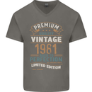 Premium Vintage 42nd Birthday 1981 Mens V-Neck Cotton T-Shirt Charcoal