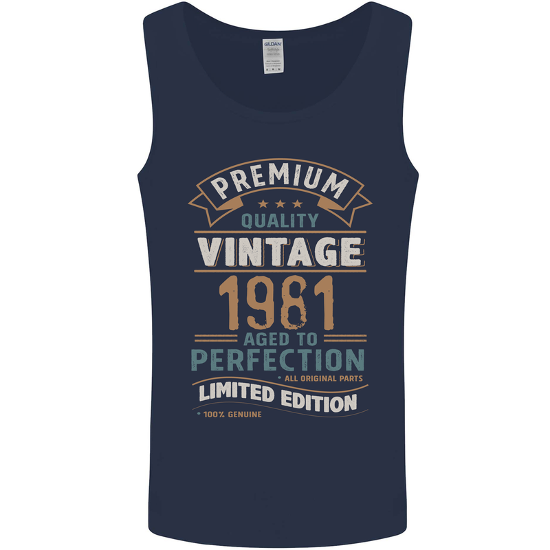 Premium Vintage 42nd Birthday 1981 Mens Vest Tank Top Navy Blue