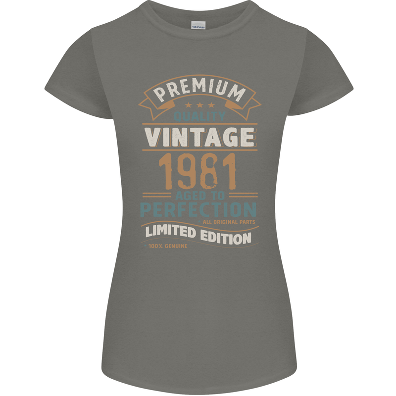 Premium Vintage 42nd Birthday 1981 Womens Petite Cut T-Shirt Charcoal
