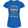 Premium Vintage 42nd Birthday 1981 Womens Petite Cut T-Shirt Royal Blue