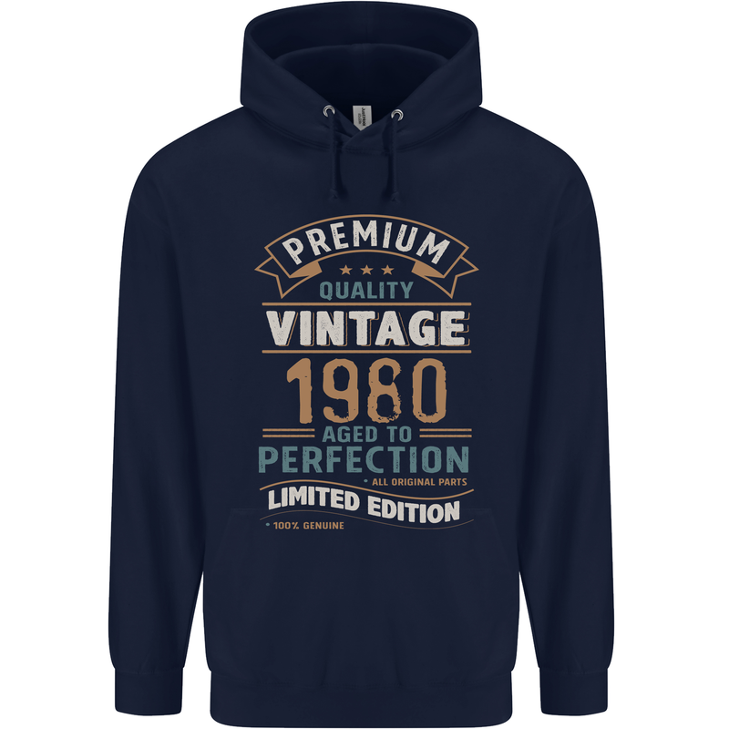Premium Vintage 43rd Birthday 1980 Mens 80% Cotton Hoodie Navy Blue