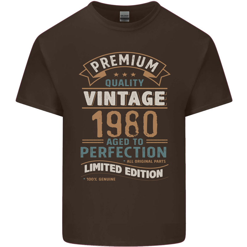 Premium Vintage 43rd Birthday 1980 Mens Cotton T-Shirt Tee Top Dark Chocolate
