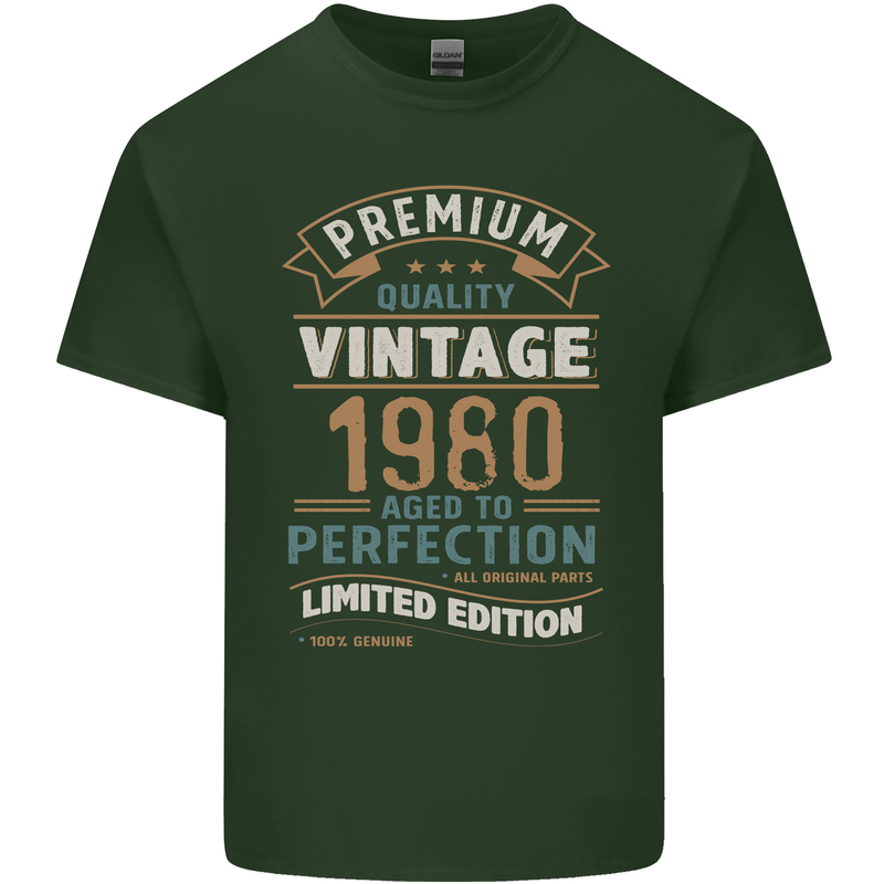Premium Vintage 43rd Birthday 1980 Mens Cotton T-Shirt Tee Top Forest Green
