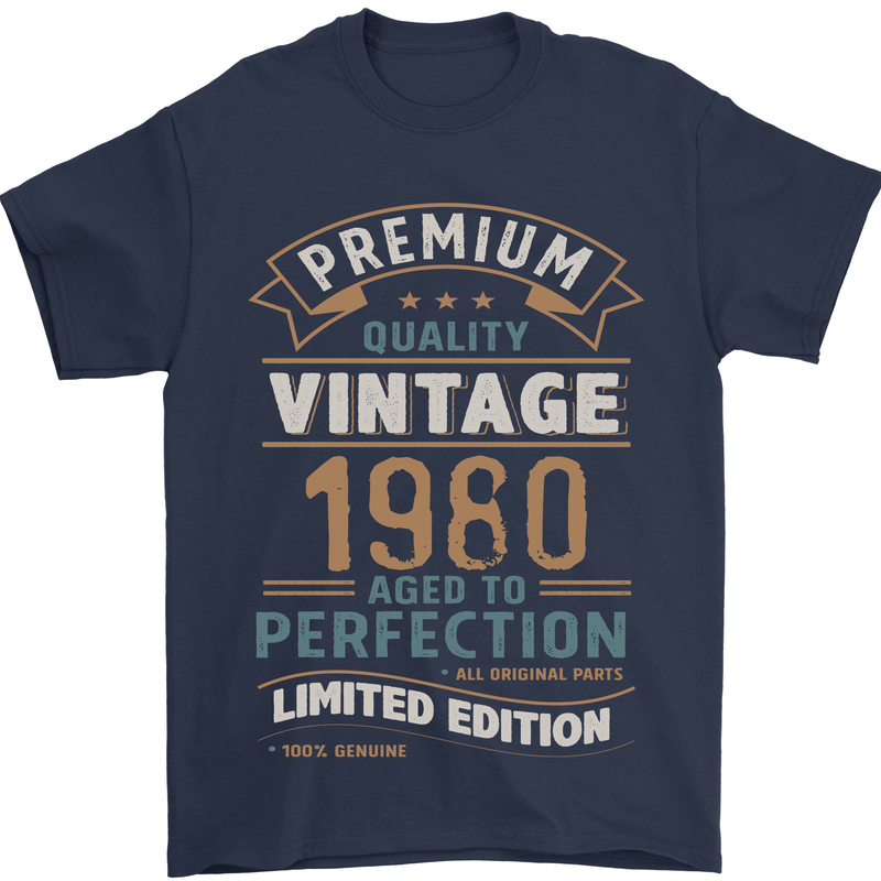 Premium Vintage 43rd Birthday 1980 Mens T-Shirt 100% Cotton Navy Blue