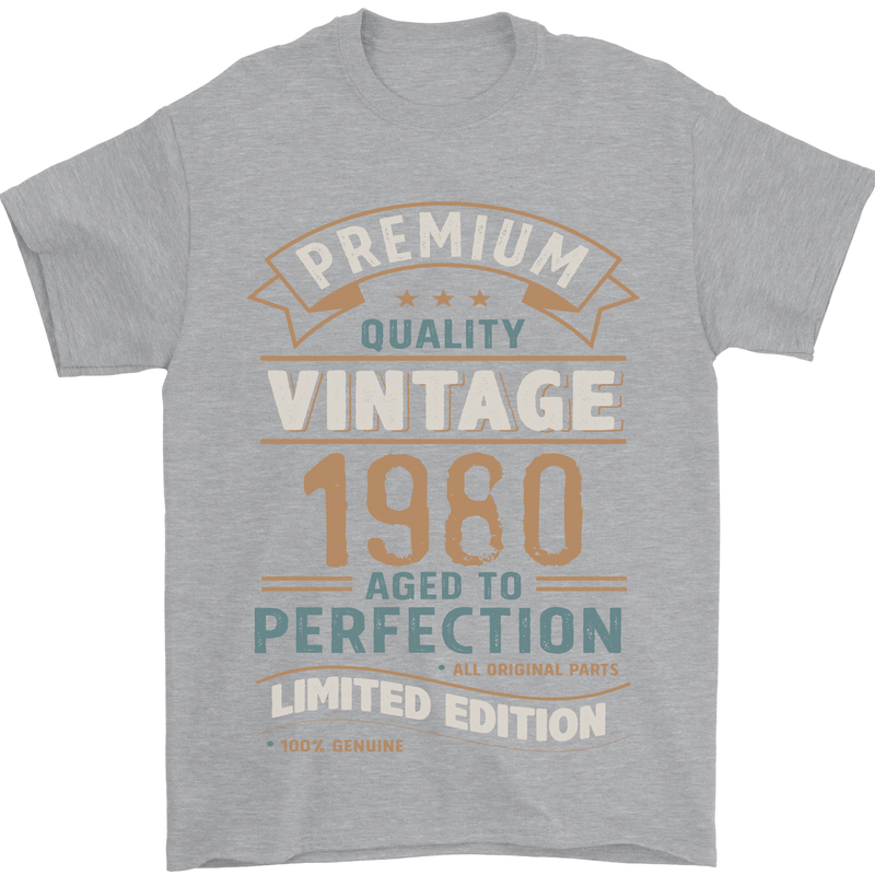 Premium Vintage 43rd Birthday 1980 Mens T-Shirt 100% Cotton Sports Grey